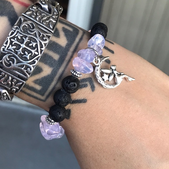 Amethyst milk lavender lava rock fairy bracelet - Picture 4 of 8